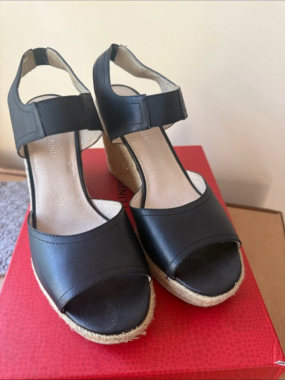 Donald J. Pliner Black Leather Espadrille Wedge Sandals